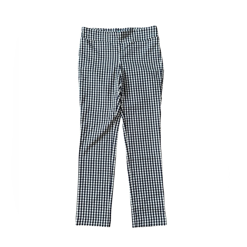 J. McLaughlin Hyana Pants Navy Ivory Gingham Straight Leg Stretch size 12 - Picture 2 of 9